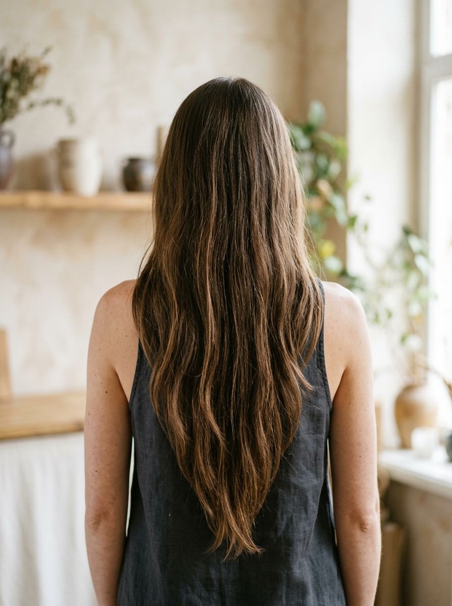 Tiefes V für sehr lange Haare - V Haarschnitt lange Haare